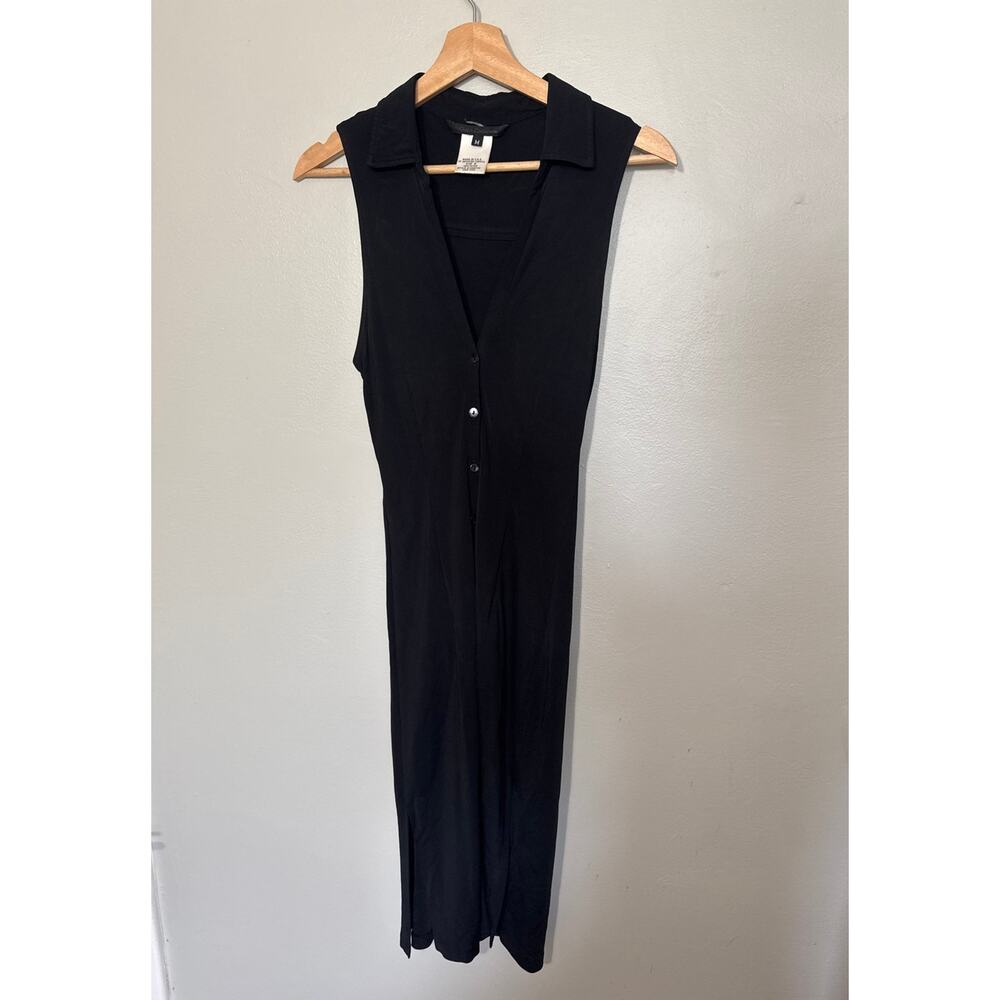 Vintage Women's Size M Guess Collection Button Up Black Collared Midi Dress USA